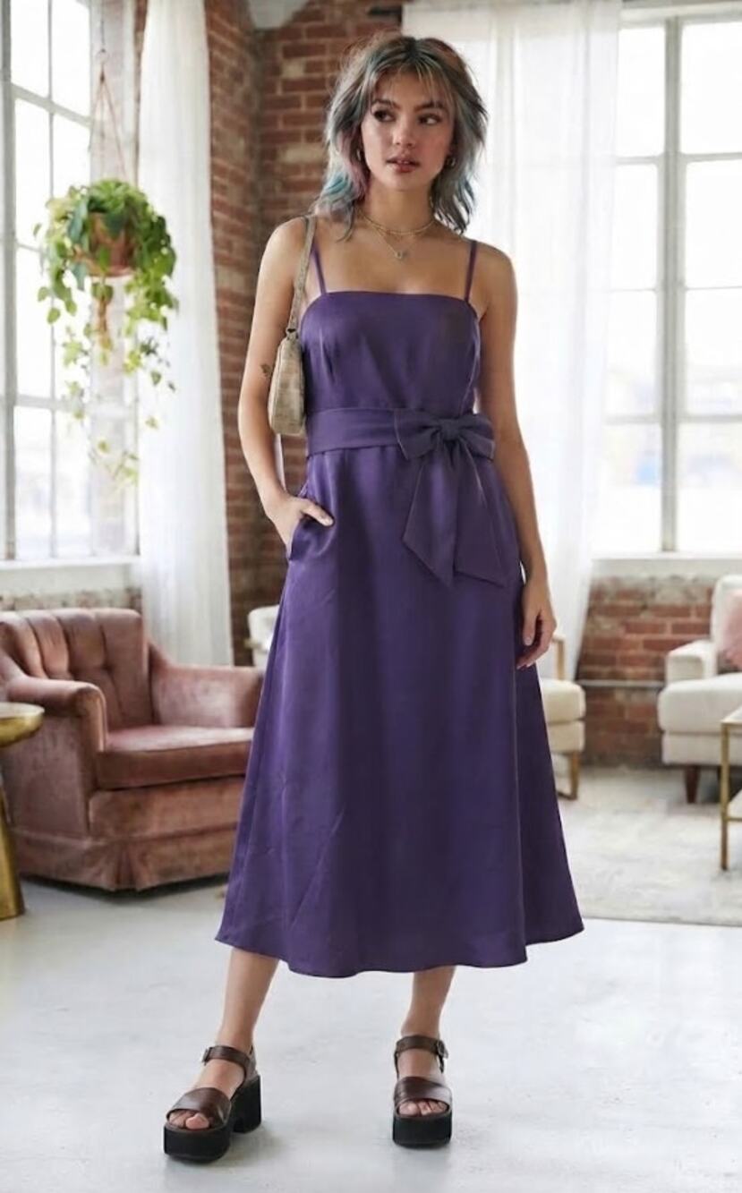 Vintage 80s Madison Leigh Eggplant Purple Sleeveless Dress Size 14 NWT Deadstock